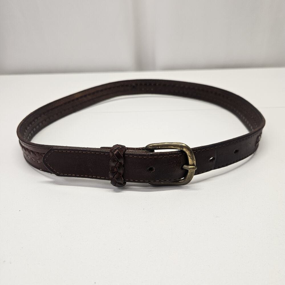 Vtg Brown Leather Distressed Western Belt Brass Buckle Unisex 29-33" Medium